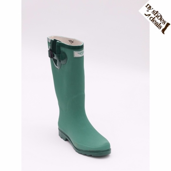 Women Rubber Rain Boots 14" Tall Green Matte Rainboots, NEW - Picture 1 of 3